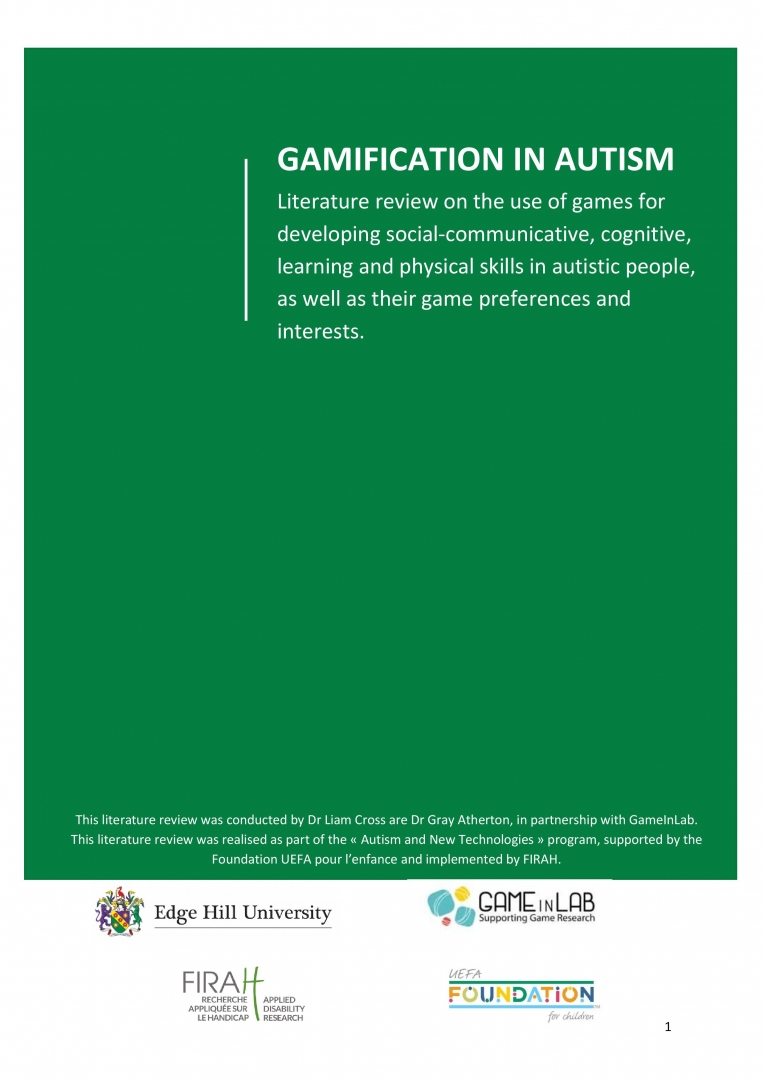Cover of the literature review Gamification in autism, jpg
