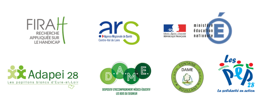 logos FIRAH Adapei 28 DAME ARS Minit&egrave;re de l'&eacute;ducation nationale DAME Fontaine Bouillant, PEP 28 